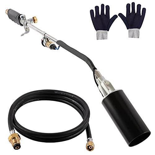 Propane Weed Burner, Blow Weed Burner High Output 340,000 BTU, Flamethrower with 6.5ft Hose and Turbo Trigger Push Button Igniter Weed Torch for Snow Melting, Remove Garden Weed and Leaves, Roof, Road