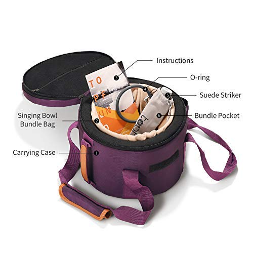 TOPFUND F Note Crystal Singing Bowl Heart Chakra 9 inch with Heavy Duty Carrying Case and Suede Striker