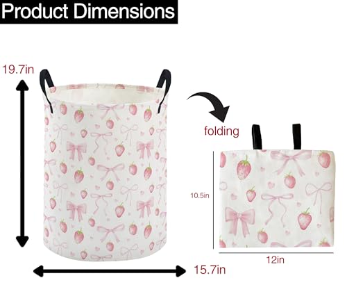 Image of ESSME Kids Laundry Basket,Strawberry Hamper Collapsible Canvas Waterproof Storage Bin for Girls, Cute Hamper,Gift Baskets(Strawberry)