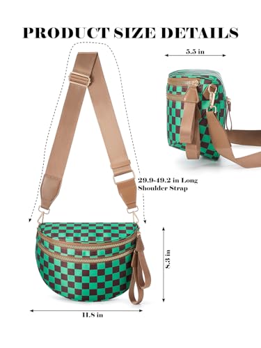 Image of Black and White Checkered Crossbody Bag Bum Bag for Women,Spacious Checkered Purse Fanny Packs Belt Bag