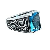 Silver Aquamarine Stone Ring, Modern Blue Aquamarine Stone Ring, Vintage Men Ring, Turkısh Ottoman Men Ring, 925k Sterling Silver Ring