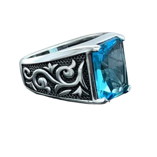 Silver Aquamarine Stone Ring, Modern Blue Aquamarine Stone Ring, Vintage Men Ring, Turkısh Ottoman Men Ring, 925k Sterling Silver Ring