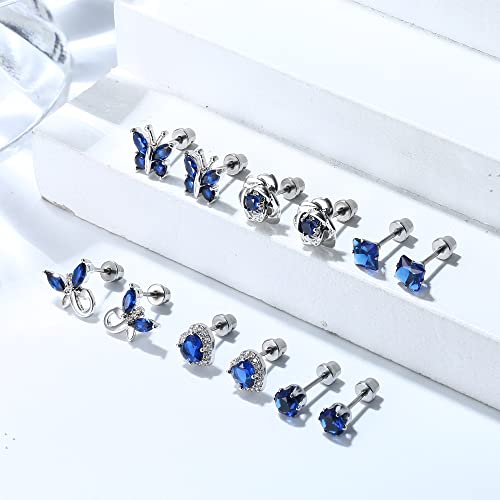 Thunaraz Hypoallergenic Birthstone Stud Earrings For Women Butterfly Flower Heart Cz Screw Back Earrings Jewelry Gift For Birthday Christmas #TOP5