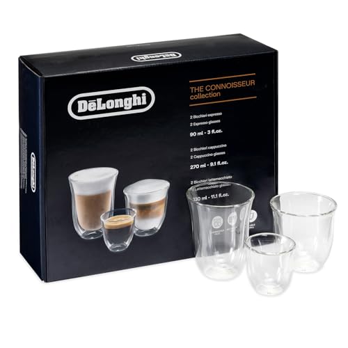 DeLonghi Coffee Connoisseur Glasses (set of 6): 2 Espresso, 2 Cappuccino, 2 Latte Macchiato