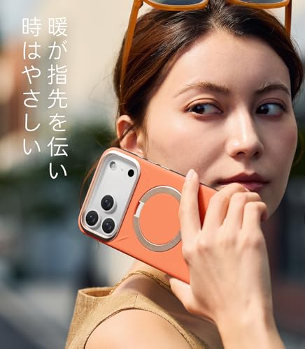 undefined TORRAS iPhone 17 Pro 用 ケース【新感覚レザー・スキンタッチ】Ostand Q3 レザートーン MagSafe対応 リング スタンド 360°定点回転 縦横両対応 マグネット搭載 革 カメラコントロールボタン 米軍規格 耐衝撃 指紋防止 ファイアオパール ・オレンジ の商品画像 5