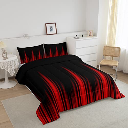Image of Feelyou Red and Black Comforter Geometric Abstract Ombre Comforter Set Gradient Dark Simple Style Bedding Set Modern Abstract Art Duvet Set Room Decor Quilt Set Queen Size