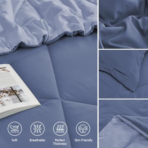 Image of FURBO Microfiber Reversible 200 GSM AC Comforter Set Double Bed with 2 Pillow Covers, Quilt for Double Bed King Size for All Season Comfort (90x100 Inches, Blueberry & Lavender)