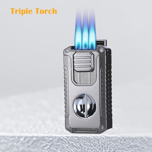 Vrufamt Refillable Butane Torch Lighter with Built-in Holder and 3 Jet Flame - All-in-1 Tool for Men (Butane not Included) - Image 3