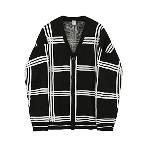JEsilunmaMY Mens Loose Plaid Oversized Knit Cardigan Casual Button Down V Neck Sweater Soft Comfy Fall Knitwear Cardigans