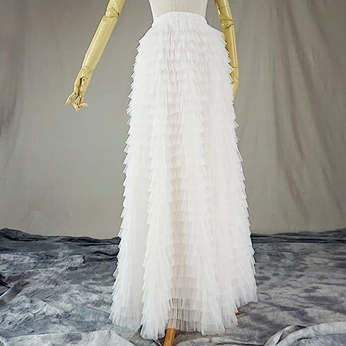 WDPL Women's Maxi Floor Length Bridal Tulle Pleated Layered Ruffles Skirt3