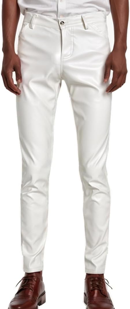 Sorrica Men's Faux Leather Pants Slim Fit Stretch Nightclub Disco Skinny Trousers