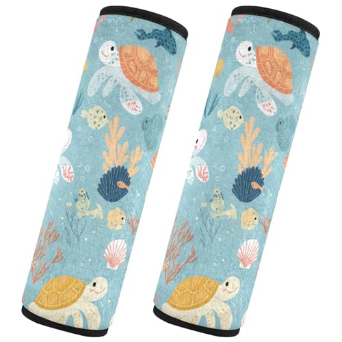 Seat Belt Covers 2 Pack Turtle Sea Car Seat Strap Covers Super Soft Plant Car Seat Neck Cover for Boys Girls Adults Babies M