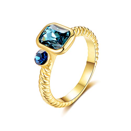 Mytys Blue Crystal Ring 14k Gold Cable Cocktail Stackable Rings for Women