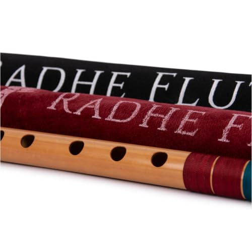 Image of Radhe Flutes Bamboo Bansuri C Sharp Right Handed Middle Octave (18 inch) With Hard Cover (Beige Flute With Maroon & Dark Green Threads)