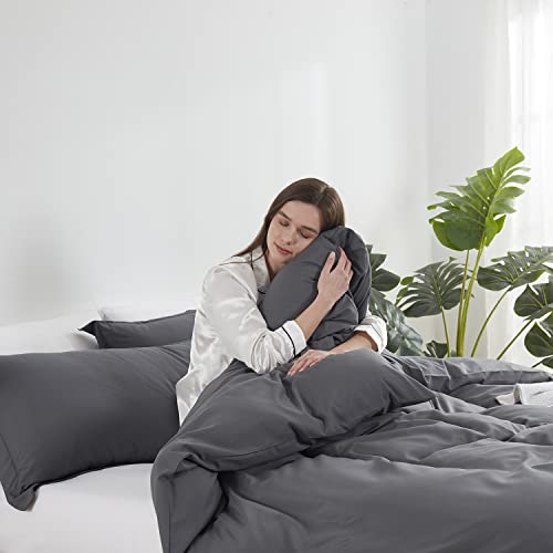 Image of Hearth & Harbor 3Pc Dark Grey Duvet Cover Set, Full Size, Soft Brushed Microfiber, 1 Duvet Cover 80x90in, 2 Pillow Shams, Button Closure | Soft Double Brushed Bedding Set, Button Closure, 1 Duvet Cover 80x90 Inches, 2 Pillow Shams