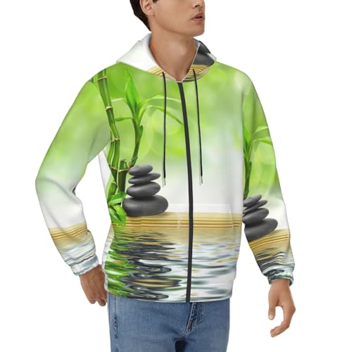 Sweat à capuche zippé homme imprimé bambou pierre avec poches et cordon EdWal