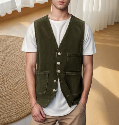 Mens Casual Corduroy Sport Coats, Vintage Slim Fit One Button Notch Lapel Blazer Jackets Two Piece Suit Vest and Coat Blazer2