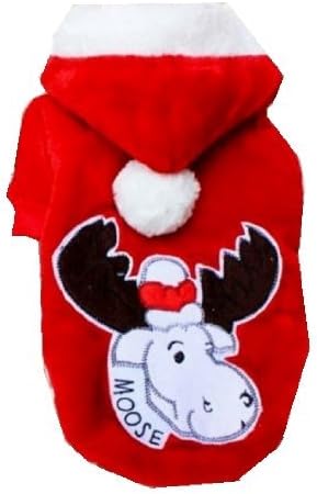 Santa's Moose, Red Christmas Reindeer Sweatshirt, Cat & Dog Hoodie Costume Jacket Cold Weather Coat- For the Best Fashion Pets (Red, Small)