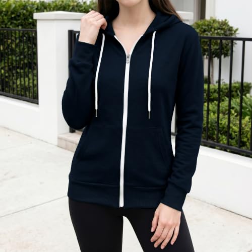 Image of GIVON Womens Casual Zip Up Hoodie Cotton Blend Soft Fabric Basic Layering Hooded Jacket with Kangaroo Pocket