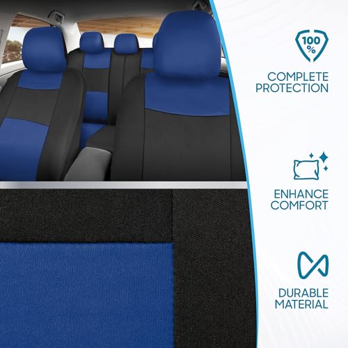 Image of BDK PolyPro Black Car Seat Covers with Blue Accents, Full Set, Front and Rear Bench Seat Protectors, Full Coverage for Car Truck Van and SUV