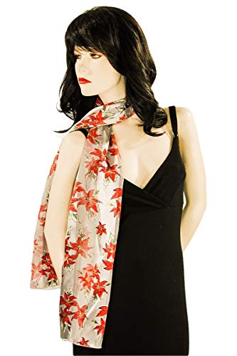 Silver Poinsettia Christmas Scarf - W498SL3