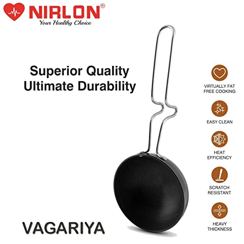 Image of NIRLON Hard Anodised Tadka Pan /Vagariya with Handle /Gas StoveTop Compatible, Size 10 CM