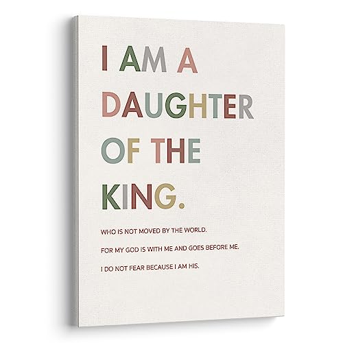 Image of XWELLDAN Christian Religious Bible Verse I am a Daughter of the King Girl Nursery Wall Art Canvas Prints,Inspirational Quote Scripture Wall Art Decor for Girls Bedroom Nursery, 11 x 14 Inch, Framed