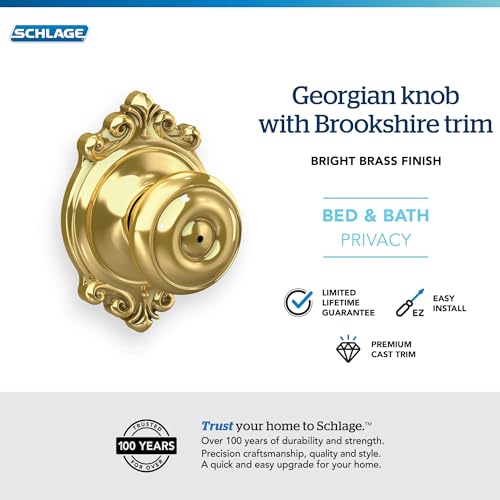 Image of SCHLAGE F40 GEO 605 BRK Brookshire Collection Georgian Privacy Knob, Bright Brass