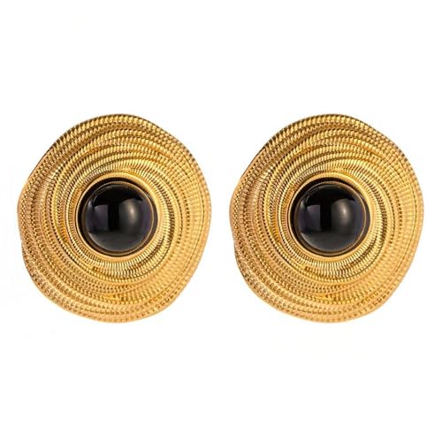 Gold & Black Vintage Stud Statement Earrings – Bold Lightweight Retro Jewelry for Women