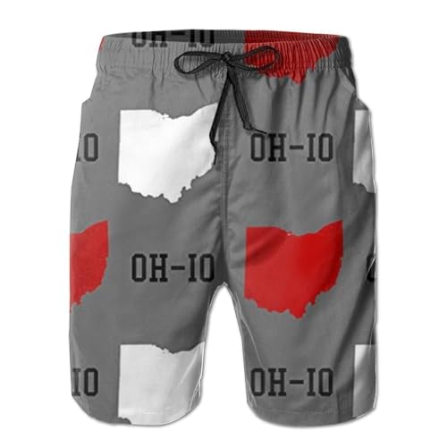 BBggyh Mens Oh-io State Gray Beach Pants Quick Dry Trunks Swim White X-Large