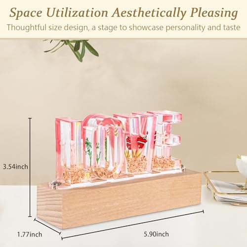 Image of Floral Letter LED Night Light: Resin Dried FlowerLetters Lamp with USB - Handmade Pressed Flower Nightlight Unique Customized Gift for Home Decoration (Pink, 1)