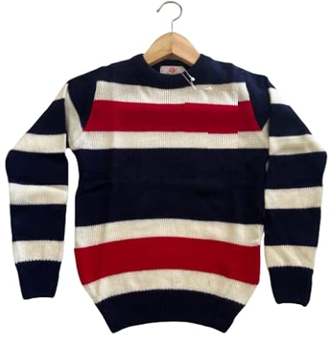 Baby Meow Handmade Knitted Sweater for Boys & Girls Super Soft & Warm Round Neck Sweaters for Kids (Multicolor Stripes, 4-6 Years)