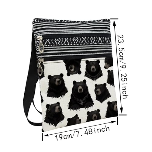 Black Bear Messenger Bag Small Ethnic Pattern Adjustable Strap Crossbody Zipper Pouch Gothic Black Bear Phone Organizer Wallet Cute Shoulder Handbag for Women Friends-12