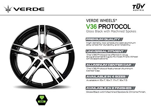 Verde Wheels - V36 Protocol Gloss Black/Machined Face Wheel With Dual Bolt Pattern 16X7"/5X115Mm Or 5X100Mm/+40Mm Offset #TOP4