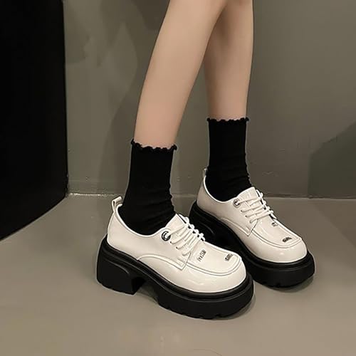 Women's Genuine Soft Lace-Up Leather Chunky Platform Oxford Shoes, Comfy and Breathable Non-Slip Sole Easy Ideal Work4