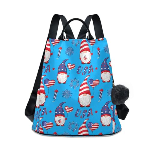 Sac à dos femme bleu américain à motif gnomes mignons et antivol