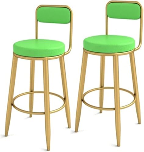 LLSHQ Bar Stool Counter Height Stools Set of 2 Round PU Leather Upholstered Seat High Chairs Farmhouse Breakfast with(Green,65cm)