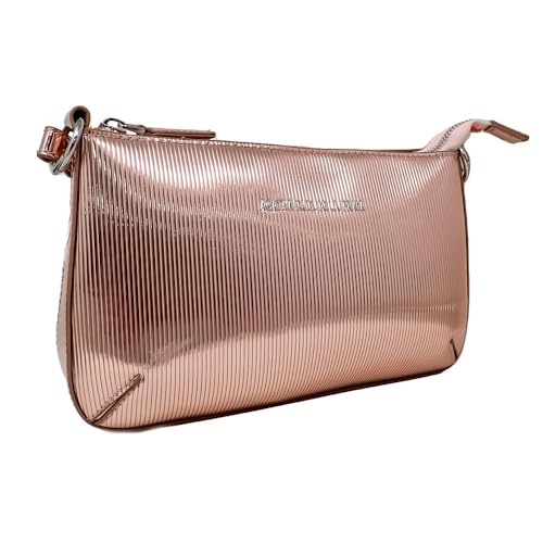 Agatha Ruiz de la Prada Bolso Bandolera Metalizado rosa líneas verticales