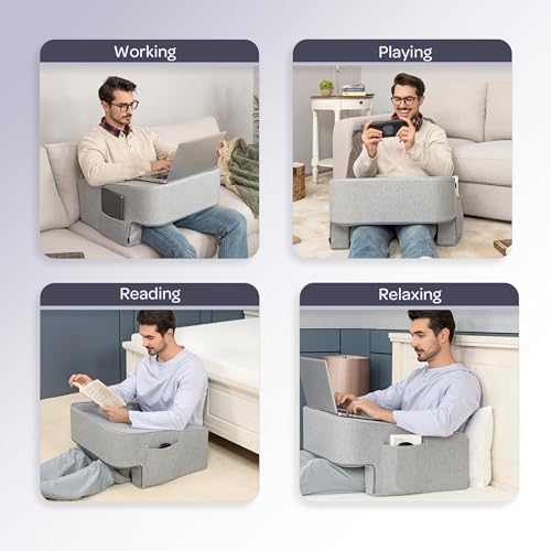 Lavish Home Almofada de leitura para jogos – Almofada de mesa de colo com apoios de braço, bolsos de