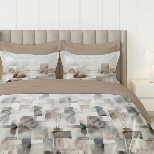 Image of LANE LINEN 100% Cotton Printed King Size Bedsheet - Brown Black