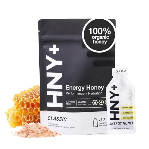 HNY+ Organic Honey Energy Gel with Electrolytes, 12 Pack
