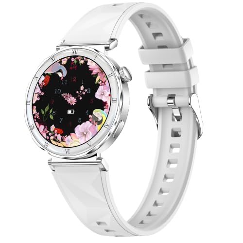 Image of Women's Round Smartwatch AMOLED 1.19 Inch Small Fitness Watch with Phone Function, Pedometer, Heart Rate SpO2 Sleep Monitoring, 120+ Sports Watch, IP68 Waterproof for iOS Android, White, Delicate Gift