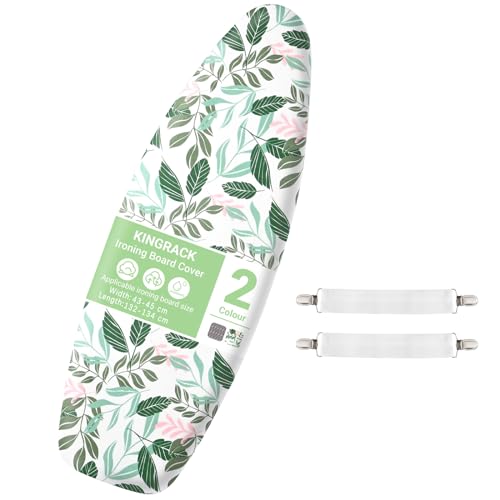 KINGRACK Ironing Board Cover with Extra Thick 7mm Padding 100% Cotton Covers Easy-Fit for Protecting Ironing Board Size Up to 134 x 45 cm - Green