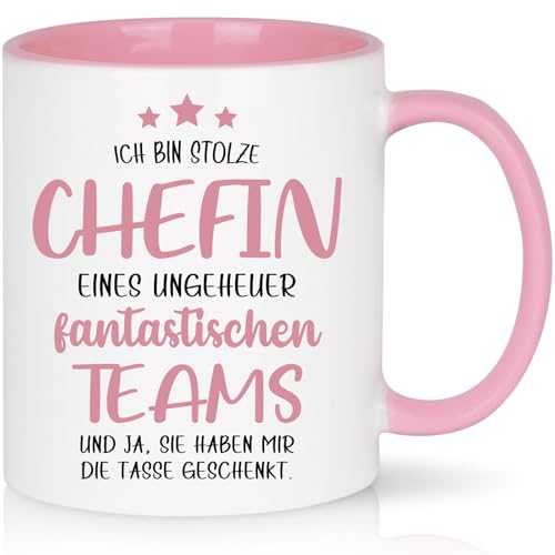 CHUIN DRUCK Tasse cadeau Chefin avec inscription en allemand « Ich bin stolze Chef eines ungeheuer fantastischen Teams » - Cadeau amusant pour patron, idée de cadeau, travail, bureau, Noël, 320 ml -