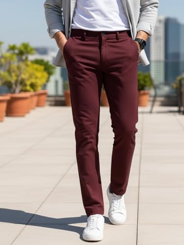 Image of Urbano Fashion Men's Regular Fit Mid Rise Cotton Casual Chinos Trousers Stretch