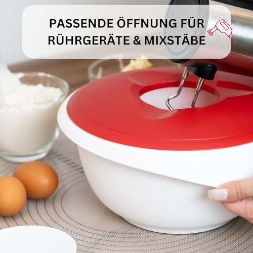 Foto von Westmark Rühr-/Backschüssel mit zweigeteiltem Deckel, 2,5 l, Mit Ausgießer, Kunststoff, Weiß/Rot, 3153227R