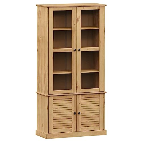 vidaXL Vitrine en Verre Vigo 85x35x170 cm Bois Massif de pin, Armoire, Armoire avec Portes vitrées, vitrine avec Portes vitrées, Armoire d'affichage