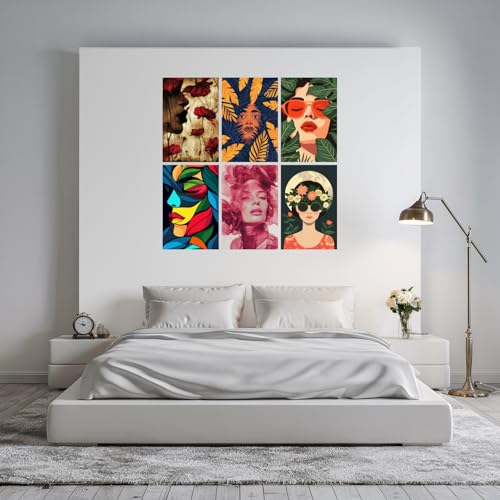 Image of SiddArtify Red - Gold Floral Women Portraits Art Print Set - 300GSM Board - 8x12 Inch - Pack of 6 Wall Room Decoration art Poster Prints