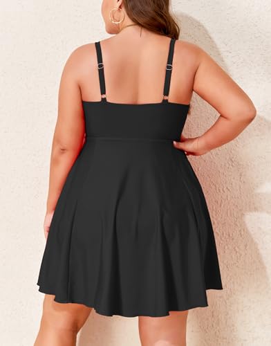 Smismivo Plus Size One Piece Swimsuit for Women Tummy Control Swim Dress Full Coverage Curvy Bathing Suit V Neck Swimwear2