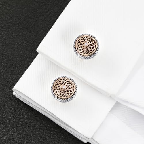 Image of Cuff Links Mens, Cufflinks for Men, Men's Cuff Links for Wedding, Business, Father's Day, Gift for Men, 18K Gold Plated with Luxury Wooden Gift Box